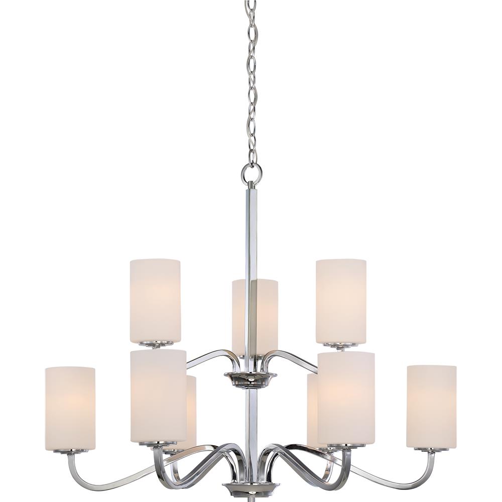 Nuvo Lighting 60/5809  Willow - 9 Light 2-Tier Hanging Fixture with White Glass in Polished Nickel Finish